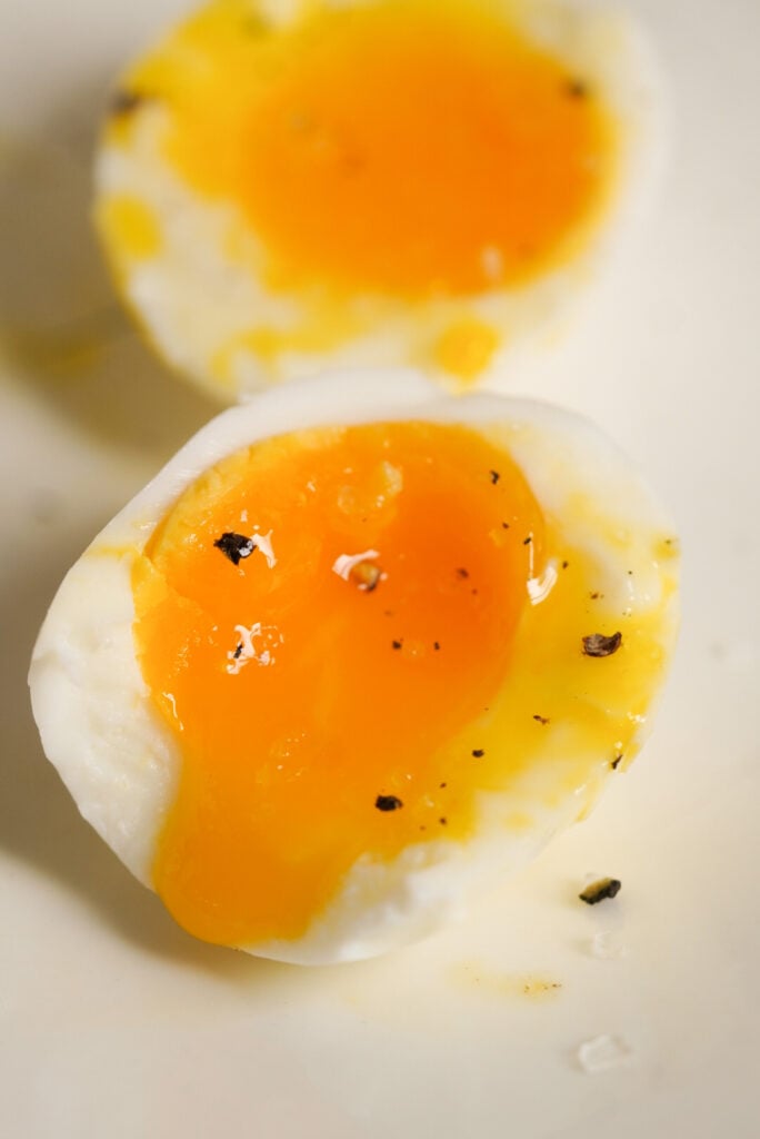 air fryer soft boiled egg with a runny yolk