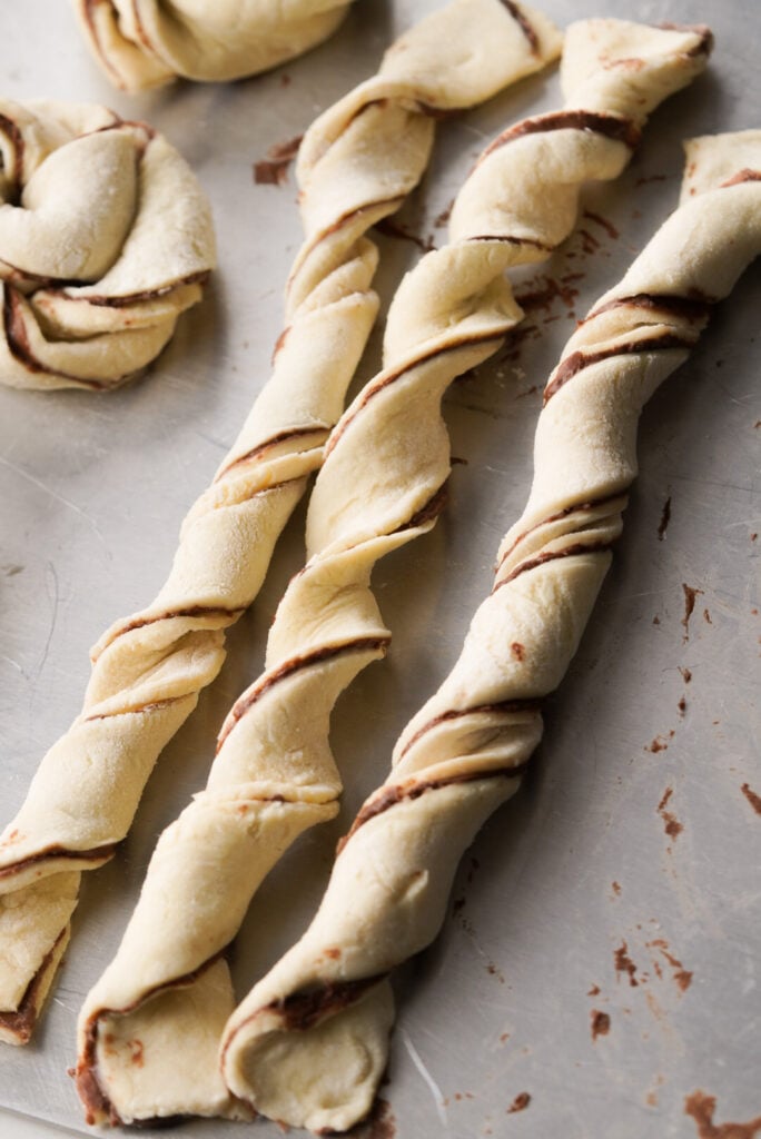 nutella puff pastry twists before baking