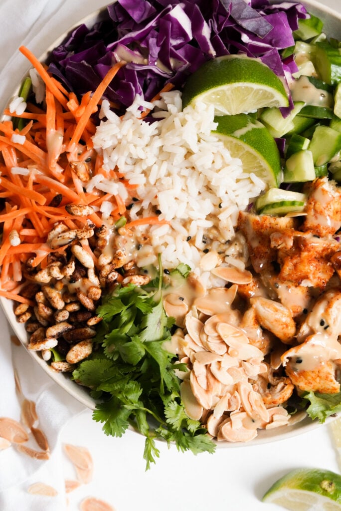 rice bowl with creamy sesame dressing