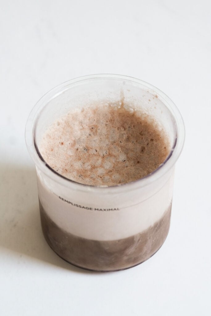 frozen milk and protein pwoder in the ninja creami pint container