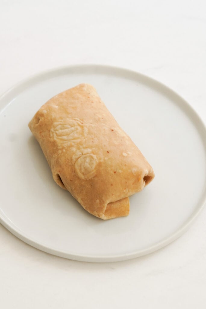 high protein breakfast burrito after being wrapped into a burrito shape.