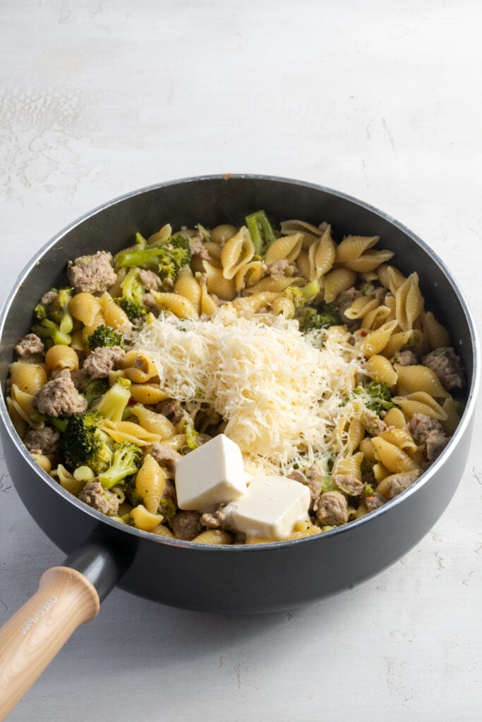 grated parmesan and butter added to the pot after the noodles cooked.
