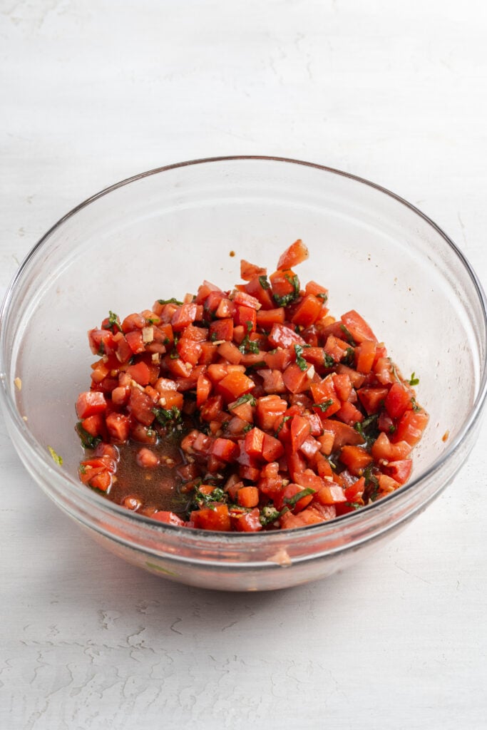 bruschetta tomato mixture after mixing together.
