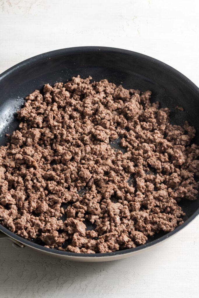 browned ground beef in the skillet.