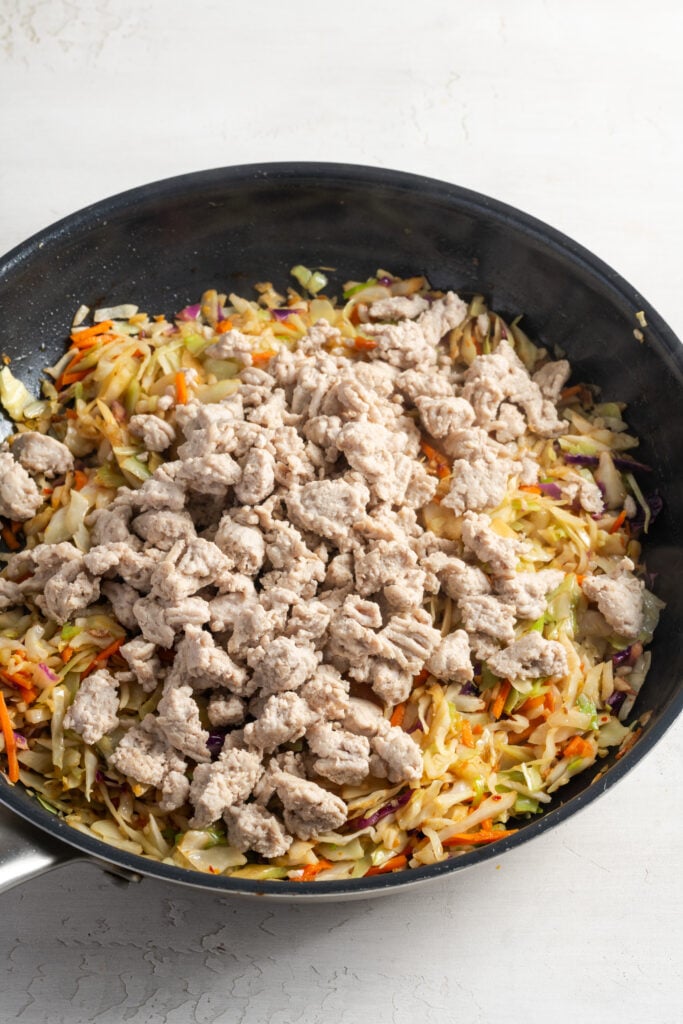 cooked ground turkey added back to the skillet with the cabbage mixture.