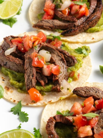 marinated steak tacos with flank steak.