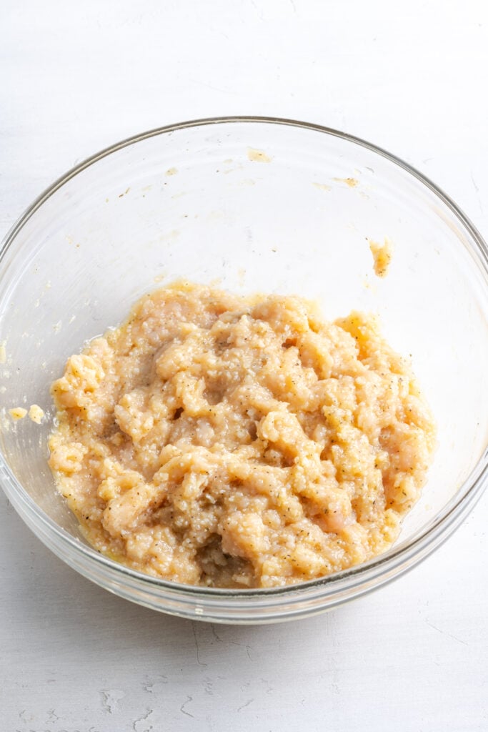 chicken pizza crust mixture after stirring together.